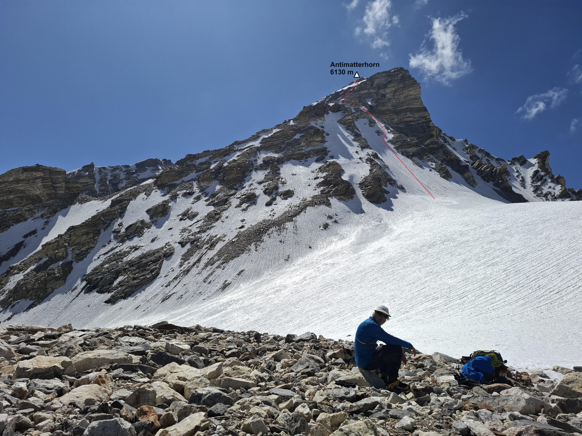 Antimatterhorn 6130m, prvi vzpon na vrh, vzhodna stena, smer Charlatan De Balkan